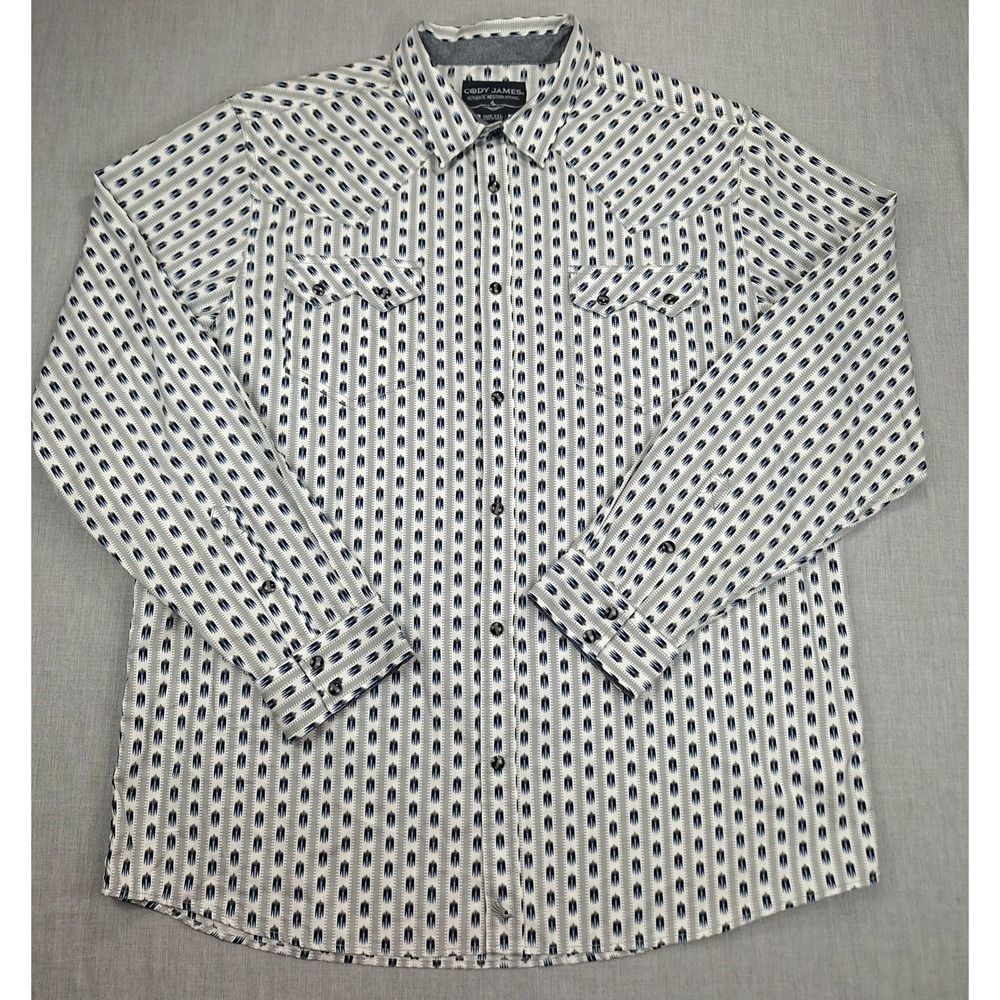 Cody James Mens XXL Western Shirt Blue Ikat Geometric Print Cotton Long Sleeve